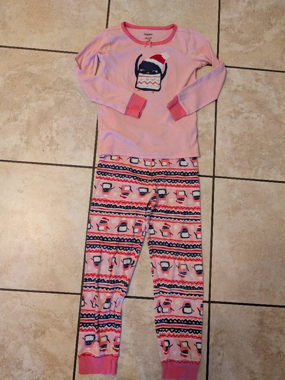 100% cotton Pink long sleeve pants penguin pajamas size 6
